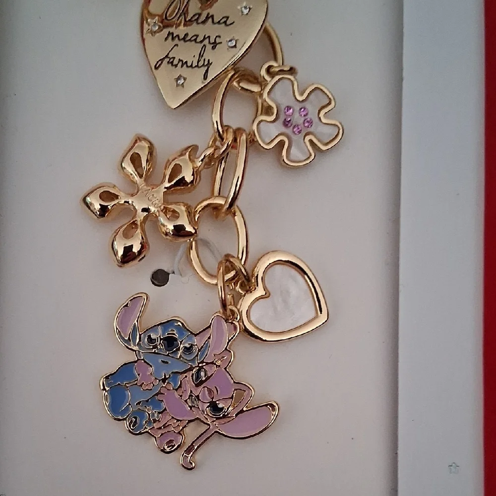 Disney Stitch & Angel Keychainborvaba with Heart and Flower Charms - Picture 4 of 7